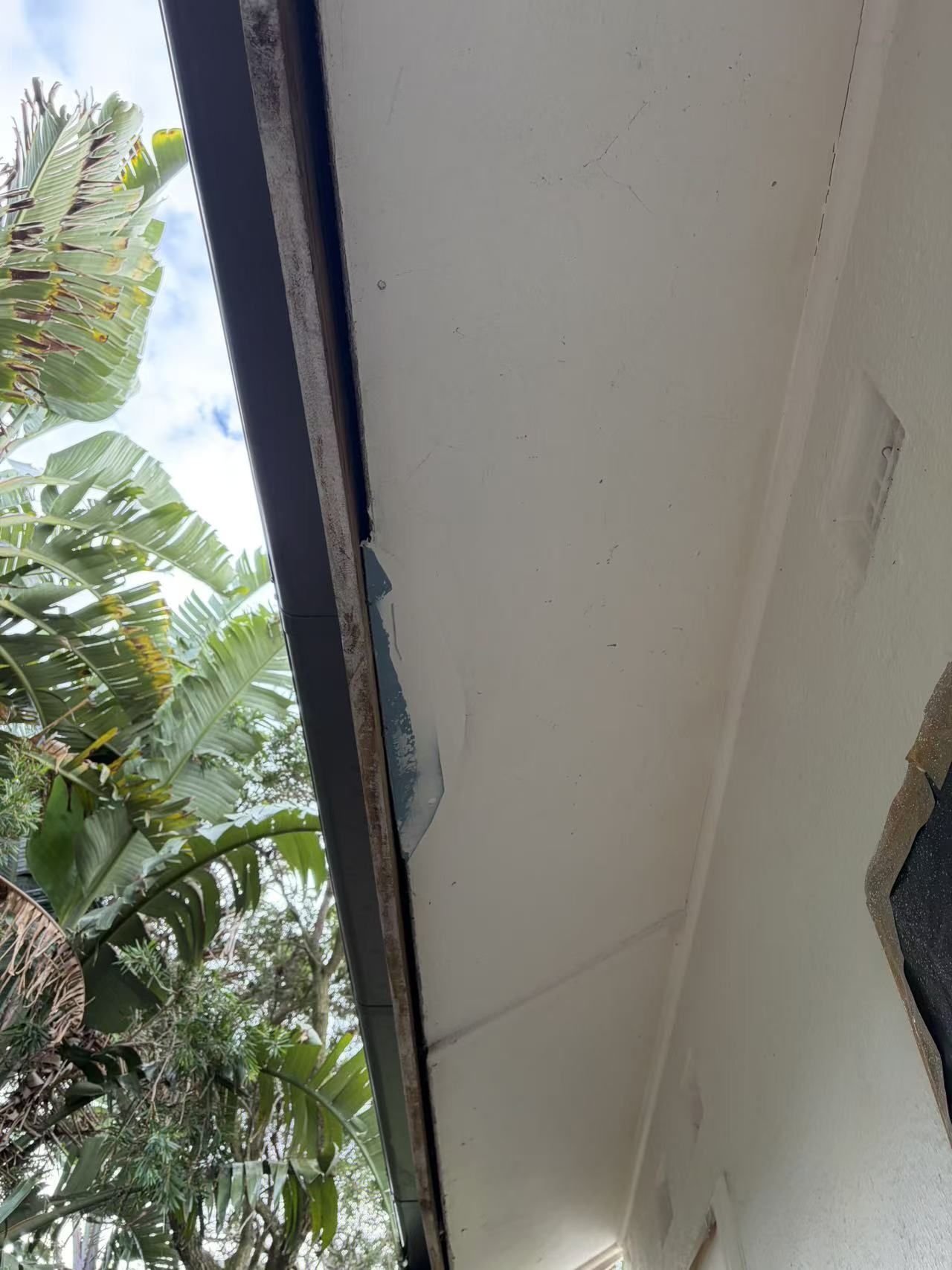 Close inspection of damaged exterior timber before repair